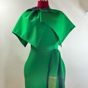 Elegant Green Dress with Cape